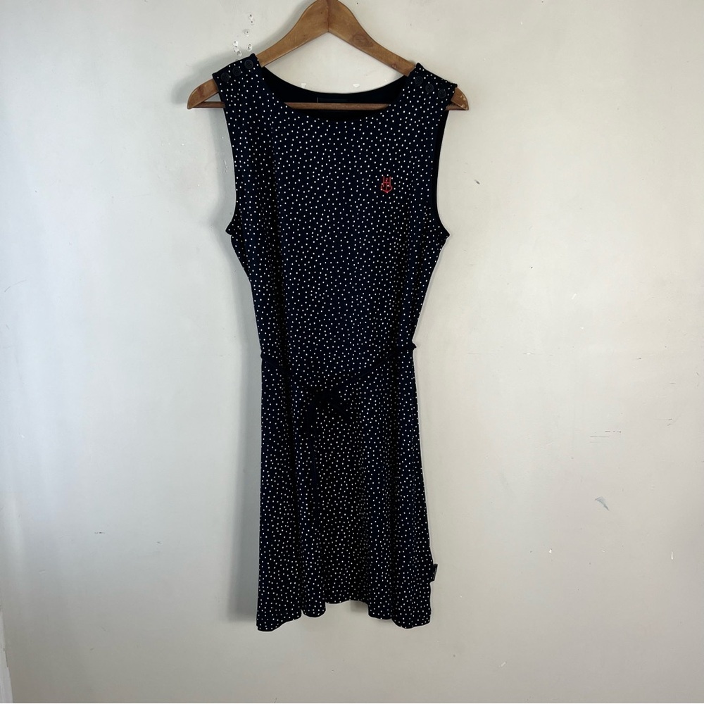 Holebrook Sweden Jennie Dress Size Medium Navy Polkadot Classic Tie Belt